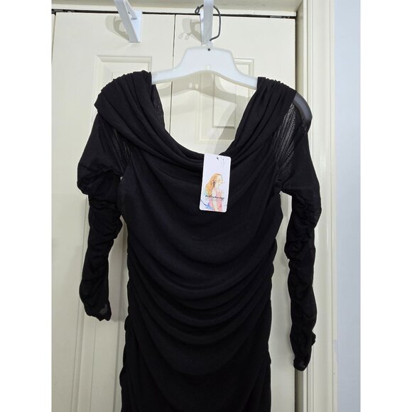 Ruched Black Long-Sleeve Dress By PrettyGarden - 100% Polyester - Womens Size M - Picture 1 of 10